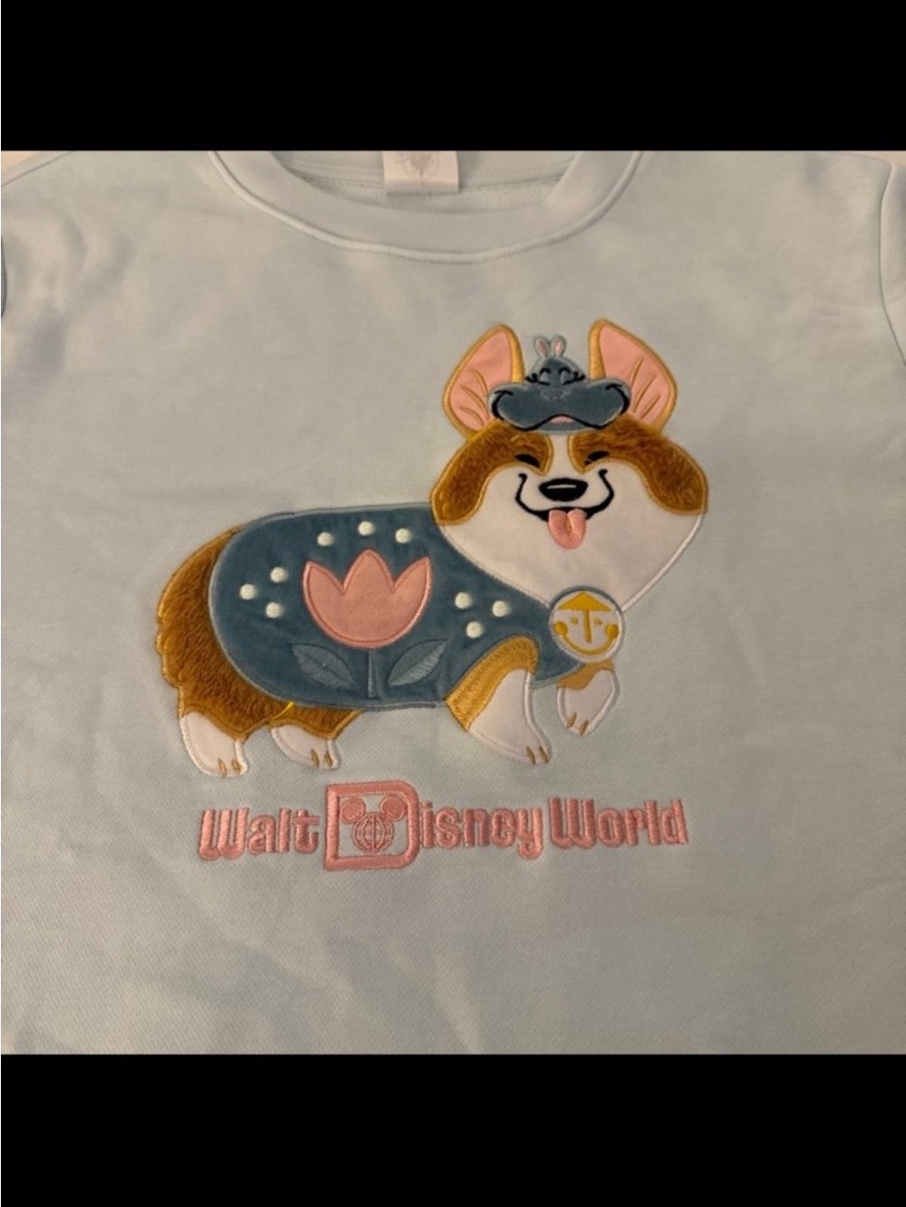 Disney Light Blue Corgi Applique Tee with Pink Details